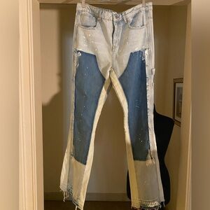 Light Wash Patchwork Paint-Splatter Jeans